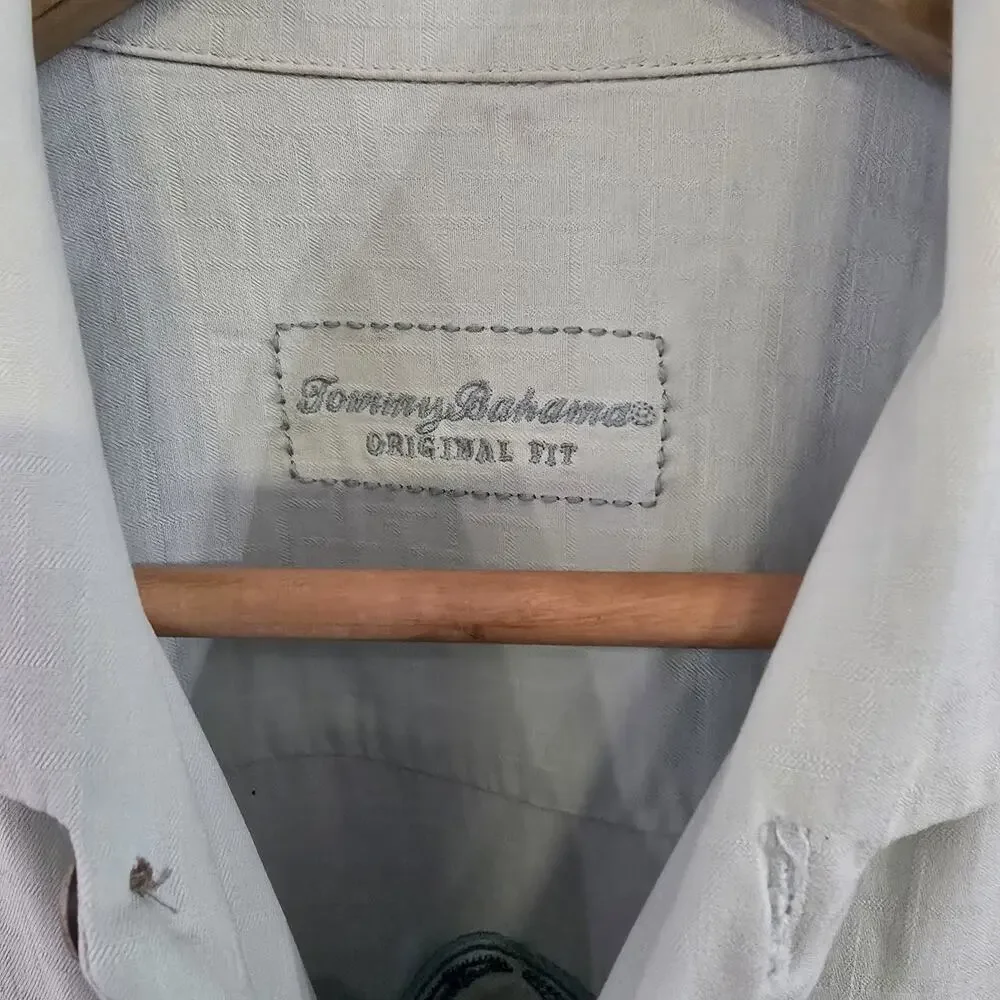 Tommy Bahama 100% Silk Surfboard Graphic Camp Shirt Men Medium Mint Blue